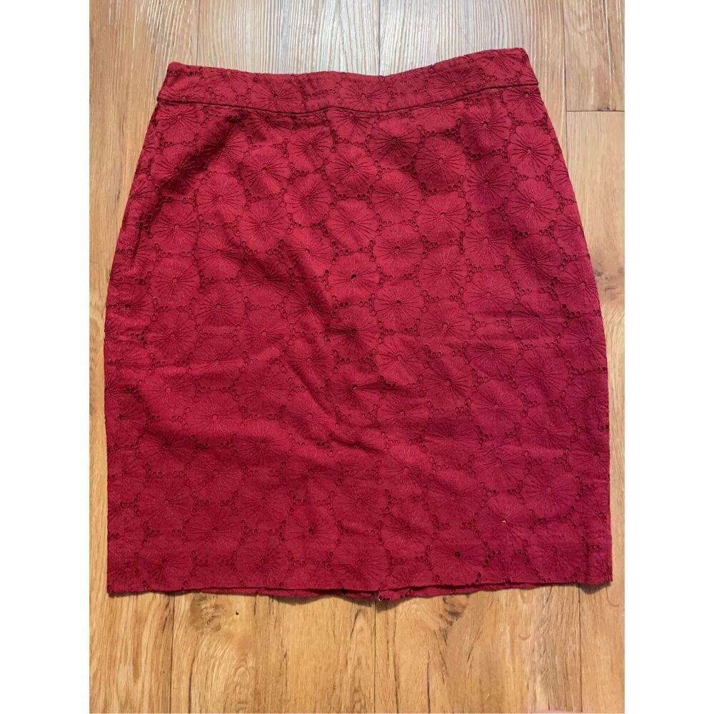 J. Crew Factory Red Lace Pencil Skirt